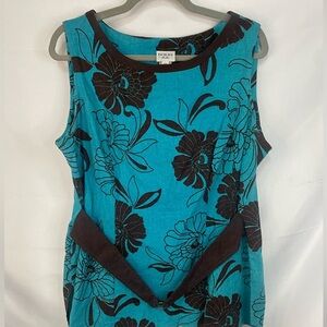 Vintage Dorby linen blend blouse with a built in belt and zipper back.